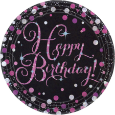 Happy Birthday Pink papírtányér 8 db-os 23 cm party kellék