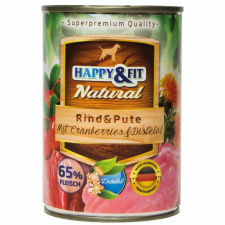 Happy&Fit Happy&Fit Natural Dog Konzerv Marha&Pulyka Áfonyával&Sárfányolajjal 400g kutyaeledel