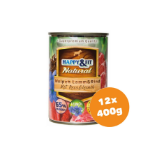 Happy&Fit Natural Dog Konzerv Junior Bárány&Marha Rizzsel&Lenmagolajjal 12x400g kutyaeledel