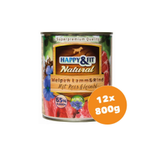 Happy&Fit Natural Dog Konzerv Junior Bárány&Marha Rizzsel&Lenmagolajjal 12x800g kutyaeledel