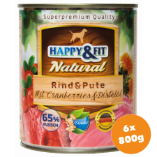 Happy&Fit Natural Dog Konzerv Marha&Pulyka Áfonyával&Sáfrányolajjal 6x800g kutyaeledel