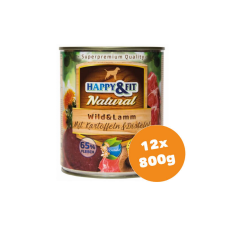 Happy&Fit Natural Dog Konzerv Vadhús&Bárány Burgonyával&Sáfrányolajjal 12x800g kutyaeledel