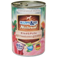 Happy&Fit Natural felnőtt, marha, pulyka, vörösáfonya – 24×400 g kutyaeledel