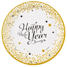  Happy New Year Golden Wishes papírtányér 8 db-os 23 cm party kellék