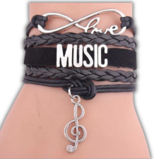  Három medálos bőr MUSIC karkötő karkötő