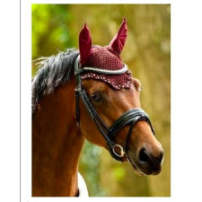 HB 1334A Fülháló Trydac díszítő kövekkel  Burgundi vörös  A-Pony  Ló  fülvédő lófelszerelés