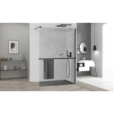 HD Arlo Plus Black Walk-In Nano zuhanyfal 100 cm, 8 mm vastag vízlepergető biztonsági üveggel, fekete színű, 200 cm magas kád, zuhanykabin