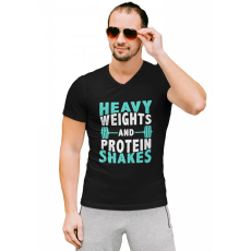  Heavy weights and protein shakes - Férfi V Nyakú Póló