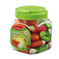 Hegyező, 1 lyukú, radírral, 24 db/display, Keyroad Twist, vegyes színek hegyező