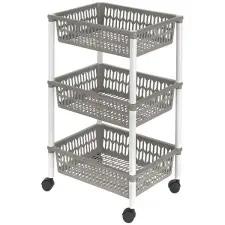 heidrun Polc kerekeken 40 × 30 × 66 cm kosár, fehér, 3 szintes, műanyag bútor