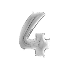  Héliumos fólia lufi, 4-es szám, 65 cm, ezüst party kellék