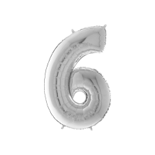  Héliumos fólia lufi, 6-os szám, 65 cm, ezüst party kellék