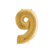  Héliumos fólia lufi, 9-es szám, 65 cm, arany party kellék