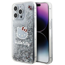 HELLO KITTY HKHCP15XLIKHET iPhone 15 Pro Max 6.7&quot; ezüst keménytok folyékony Glitter Charms Kitty Head, csillámporos charmok Kitty Head tok és táska