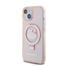 HELLO KITTY IML Ringstand Glitter Kitty Head Logo Apple Iphone 15 MagSafe hátlap tok, rózsaszín tok és táska