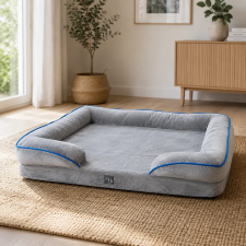 HelloSkippy Ortopéd kutyafekhely kék szegéllyel plüss 106*80 cm szállítóbox, fekhely kutyáknak