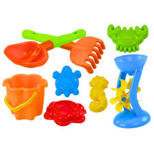 Hemar Homokkészlet, vödör, daráló, szűrő, formák, 9 színes homokozójáték