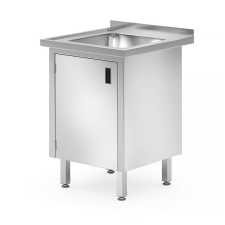 Hendi Mosogatóasztal, hegesztett, szekrényrel és zsanéros ajtókkal, HENDI, Profi Termékcsalád, 600x600x(H)850mm mosogatótálca