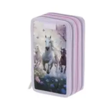  Herlitz 3 emeletes tolltartó, Lovas/Whisper Mane, töltött, 31 részes tolltartó