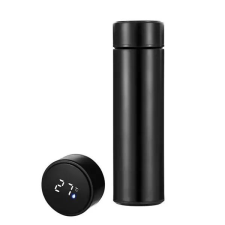 Herzberg intelligens hőmérséklet-kijelzős rozsdamentes acél termosz - 500ml fekete termosz