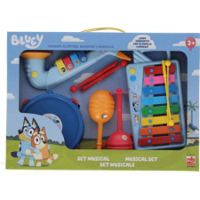 Hét xilofon, tamburina, szaxofon és maracas bluey játékhangszer