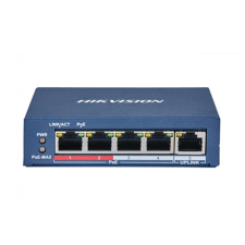  Hikvision DS-3E0105P-E/M (B) 5 portos PoE switch (30 W), 4 PoE + 1 uplink port, nem menedzselhető hub és switch