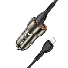 Hoco autós töltő Type-C + USB QC3.0 Power Delivery 20W kábellel iPhone Lightning 8-pin Z46A szürke mobiltelefon kellék