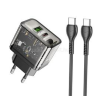 Hoco N34 hálózati töltő USB+Type-C aljzat (20W, PD gyorstöltő 3.0 + Type-C kábel) ÁTLÁTSZÓ (HOCO_N34_USB_C_T)