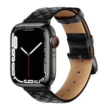 Hoco WA18 pótszíj (egyedi méret, szilikon, bőr hatású, állítható, 3D rombusz minta) FEKETE Apple Watch Series 6 44mm, Apple Watch Series 3 42mm, Apple Watch Series 4 44mm, Apple Watch Series okosóra kellék