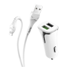Hoco Z31 autós töltő 2 USB aljzat (5V / 3400mA, 18W, gyorstöltés támogatás, QC 3.0 + lightning 8pin kábel) FEHÉR Apple iPhone 12 Pro Max, Apple IPAD 2, Apple IPAD Pro 11 (2018), Apple IPAD, A