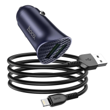 Hoco Z39 kék szivartöltő fej 2USB 18W + iPhone 8pin kábel fekete mobiltelefon kellék