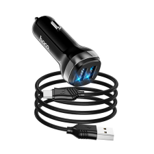 Hoco Z40 autós töltő 2 USB aljzat (5V / 2400mA, gyorstöltés támogatás, LED jelzés + Type-C kábel) FEKETE (Z40_TYPEC_B) (Z40_TYPEC_B) - Autós Töltők mobiltelefon kellék