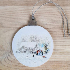 Hóembert építő gyerekek. Karácsonyfadísz, 8 cm karácsonyfadísz
