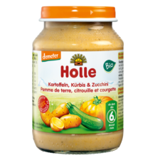 Holle Bio bébiétel, Cukkini, sütőtök burgonyával, 190g (6 hónapos kortól) bébiétel