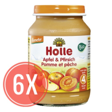 Holle Bio bébiétel, Őszibarack almával MEGA PACK, 6x190g (4 hónapos kortól) bébiétel