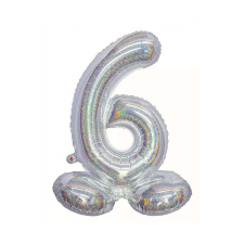 Holographic Silver Ezüst 6-os szám fólia lufi talppal 72cm party kellék
