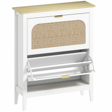 HomCom Bohém Stílusú Vékony Cipőszekrény 2 Összecsukható Fiókkal, 14 Pár Cipőhez, Fehér bútor
