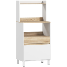 HomCom Fa Mikrohullámú Sütőszekrény Polccal, Nyitott Tetejű, Fiókos és Szekrényes, 60x40x131 cm, Fehér bútor