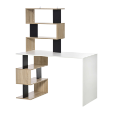 HomCom Íróasztal minikönyvtárral, Homcom, Forgácslap, 120x60x148 cm, Barna/fehér/fekete íróasztal