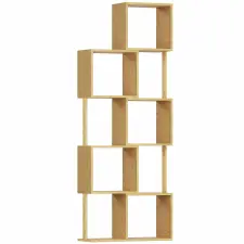 HomCom Modern aszimmetrikus 5 szintes könyvespolc bambuszból 62,5x23x165 cm bútor