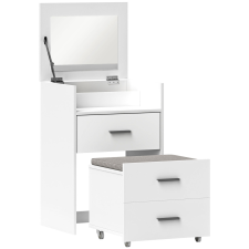 HomCom sminkasztal tükörrel és kivehető székkel, kompakt kialakítás, fehér bútor