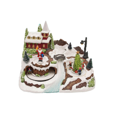 Home Világító karácsonyi falu, mozgó szánnal, Mikulással, gyermekekkel karácsonyi dekoráció