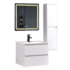 homedepo Hongkong White 60 komplett fürdőszoba bútor szett fali mosdószekrénnyel, kerámia mosdóval, tükörrel és magas szekrénnyel fürdőszoba bútor