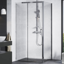 homedepo Mexen Apia 130X80 cm aszimmetrikus szögletes tolóajtós zuhanykabin 5 mm vastag vízlepergető biztonsági üveggel, krómozott elemekkel, 190 cm magas kád, zuhanykabin