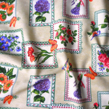 HomeTextiles FLORES, keretes virág mintás loneta lakástextil, dekorvászon méteráru