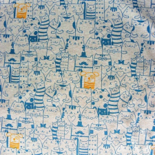 HomeTextiles PEEKABOO, türkizkék cica mintás lakástextil dekorvászon méteráru