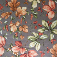 HomeTextiles ROBIN, őszi levél mintás lakástextil, dekorvászon - taupe, barnásszürke -140 cm széles méteráru