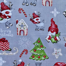 HomeTextiles RUDI, karácsonyi mintás loneta lakástextil dekorvászon - szürke karácsonyi textilia
