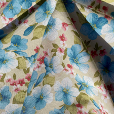 HomeTextiles SUNDAVILLE, tölcsérvirág mintás loneta lakástextil, dekorvászon, kék méteráru