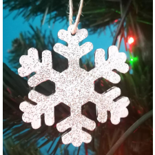  Hópehely dísz, fehér, ezüst csillámmal dekorációs kellék